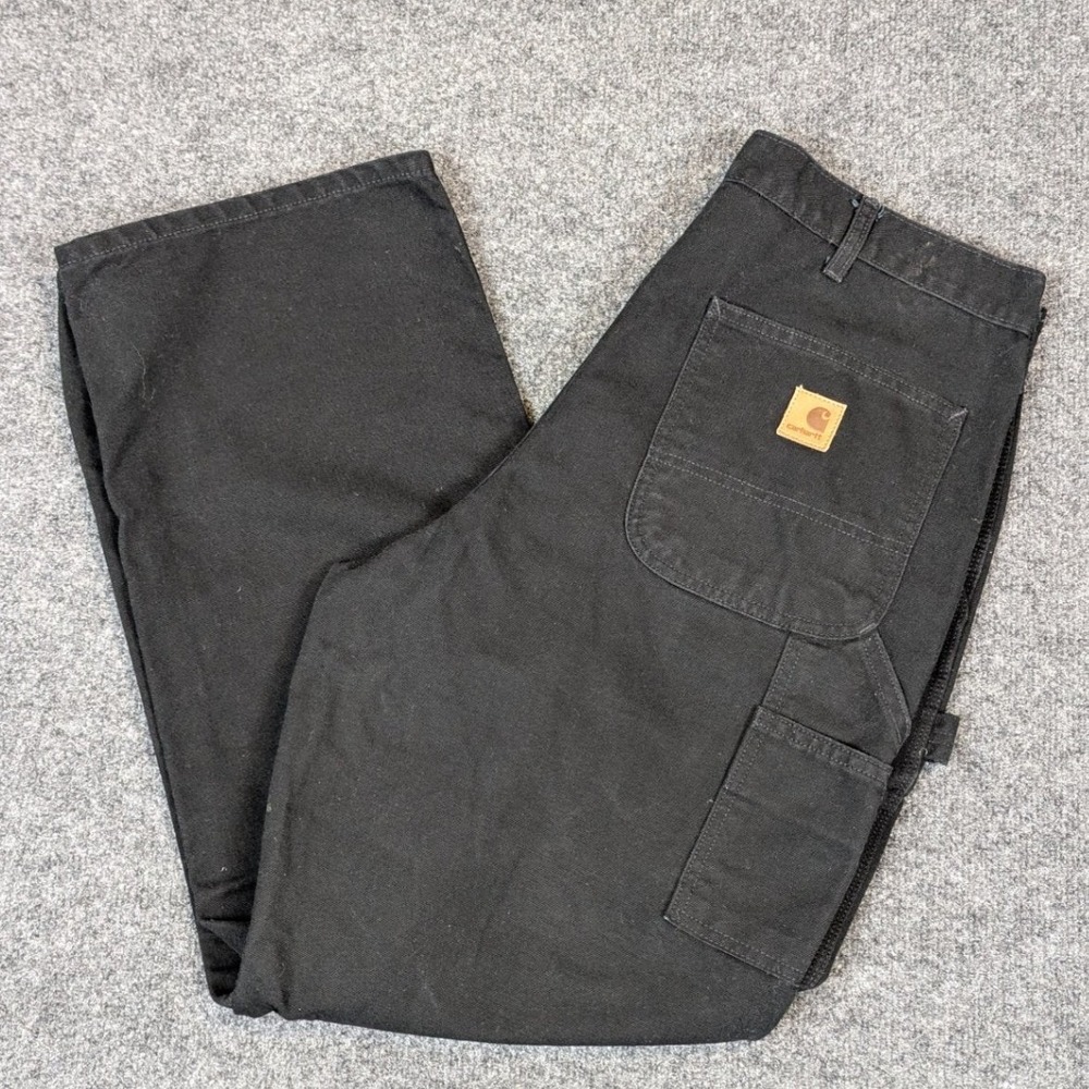 Carhartt B11 BLK Black Washed Duck Dungaree Work Carpenter Pants 36x30 Mens